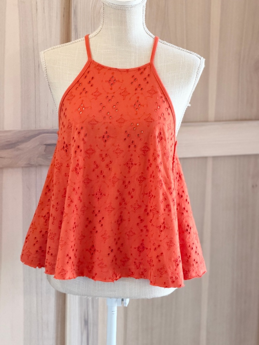 Free People Dream Date Orange Eyelet Tank. Women’s Sz-XS. A-Line | Lace-Up Back
